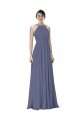 Open Back Silver Stone Sleeveless Halter Neck A-Line Soft Chiffon Formal Dress / Bridesmaid Dress Worcester