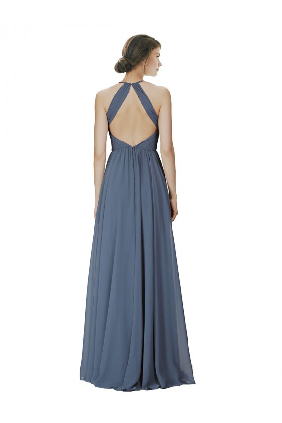 Open Back Silver Stone Sleeveless Halter Neck A-Line Soft Chiffon Formal Dress / Bridesmaid Dress Worcester