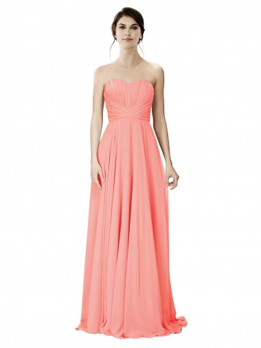 Peach Sleeveless Strapless A-Line Soft Chiffon Bridesmaid Dress Worcester