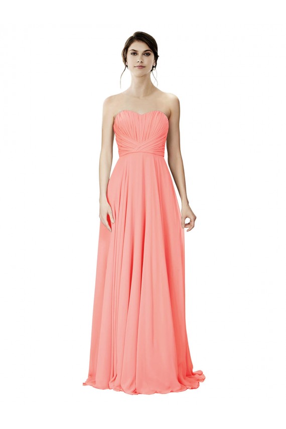 Peach Sleeveless Strapless A-Line Soft Chiffon Bridesmaid Dress Worcester