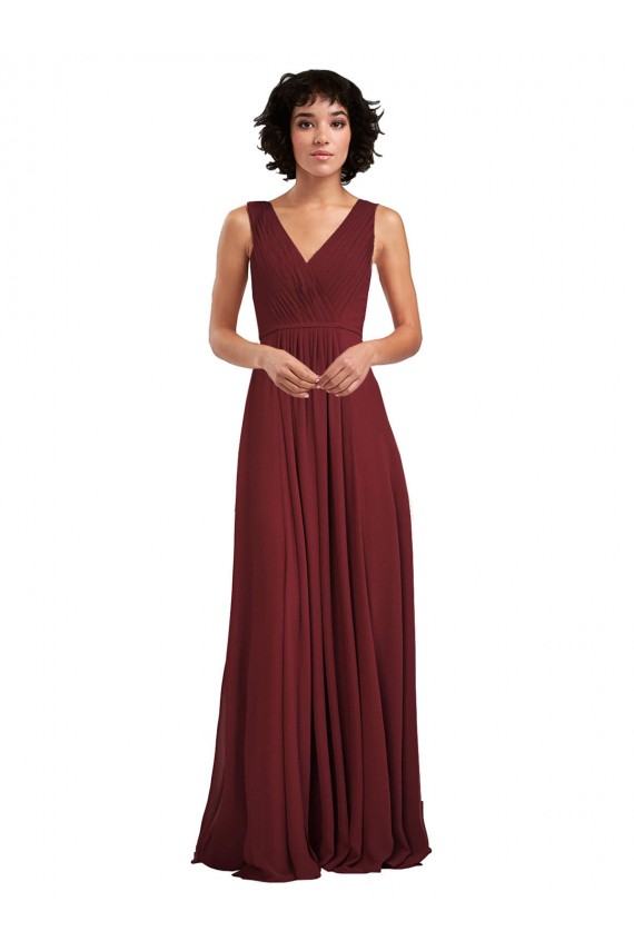 V-Back Burgundy Sleeveless V-Neck A-Line Soft Chiffon Bridesmaid Dress Worcester
