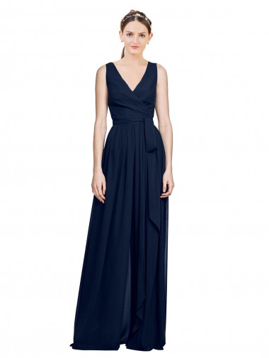 Dark Navy Sleeveless V-Neck A-Line Chiffon Wedding Party Dress Worcester
