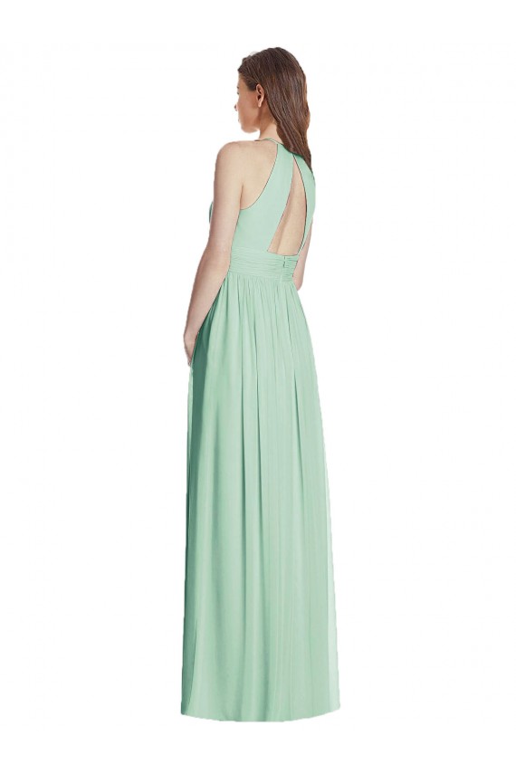 Open Back Mint Green Sleeveless Halter Neck A-Line Soft Chiffon Semi Formal Evening Dress / Bridesmaid Dress Worcester
