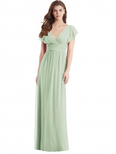 Open Back Flutter Sleeves V-Neck Trumpet Soft Chiffon Bridesmaid Dress Worcester