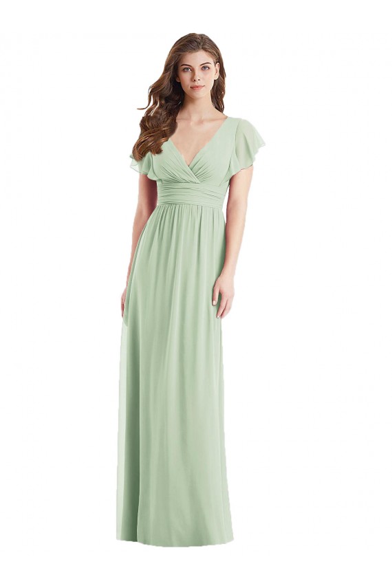 Open Back Flutter Sleeves V-Neck Trumpet Soft Chiffon Bridesmaid Dress Worcester
