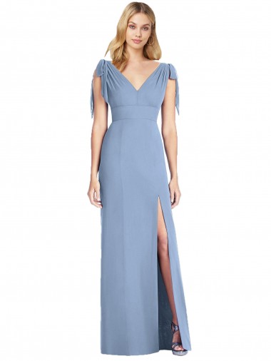 V-Back Dusty Blue Sleeveless V-Neck Mermaid Soft Chiffon Bridesmaid Dress Worcester