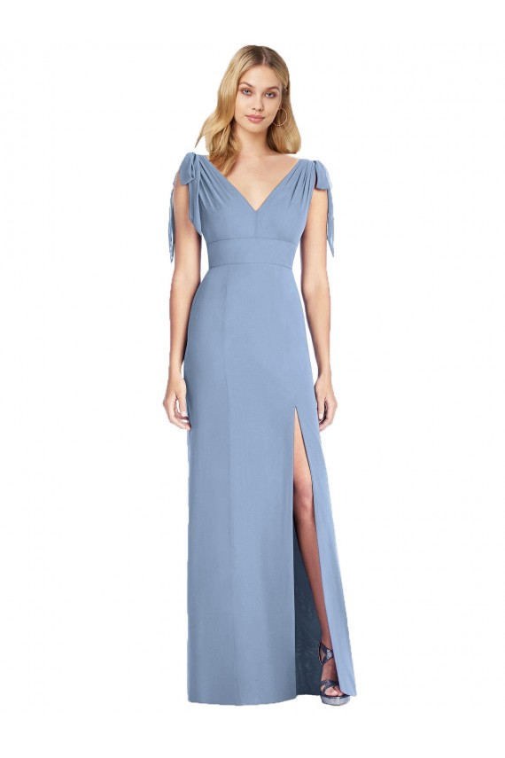 V-Back Dusty Blue Sleeveless V-Neck Mermaid Soft Chiffon Bridesmaid Dress Worcester