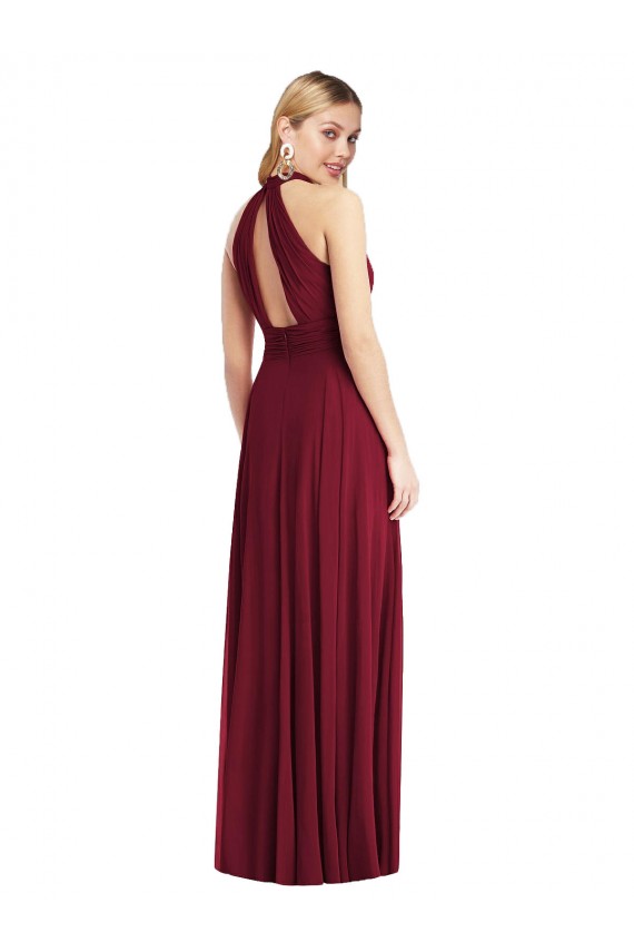 Open Back Burgundy Sleeveless Halter Neck A-Line Soft Chiffon Semi Formal Evening Dress / Bridesmaid Dress Worcester