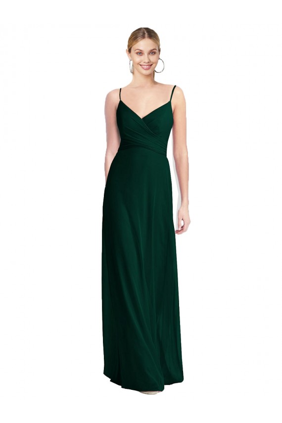 Low Back Ever Green Sleeveless Spaghetti Straps A-Line Soft Chiffon Bridesmaid Dress Worcester