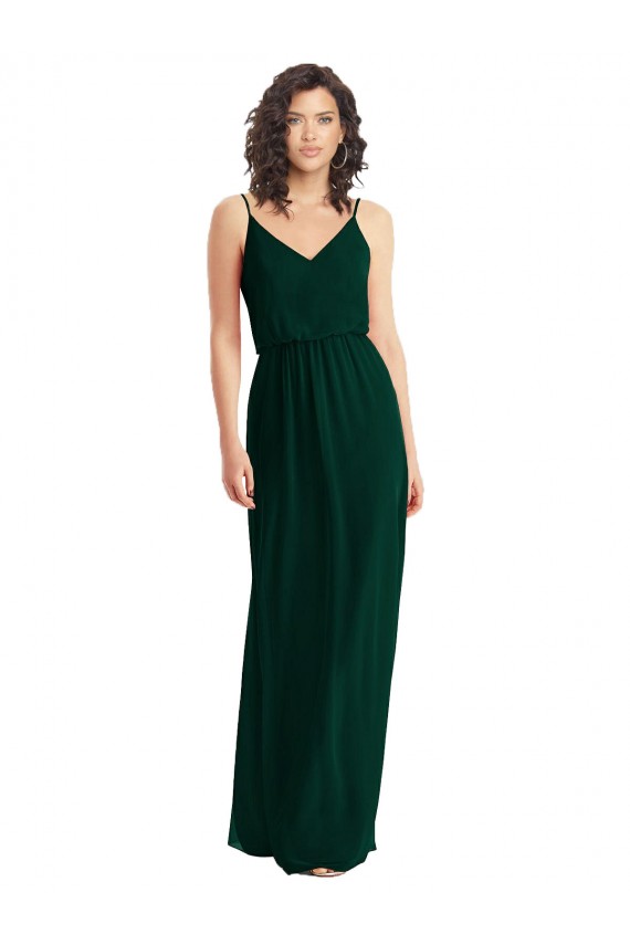 Low Back Ever Green Sleeveless V-Neck A-Line Soft Chiffon Semi Formal Evening Dress / Bridesmaid Dress Worcester