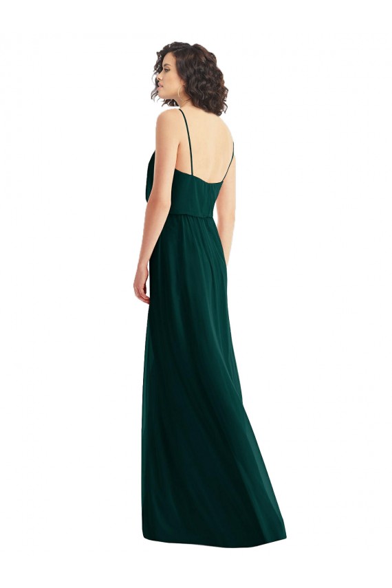 Low Back Ever Green Sleeveless V-Neck A-Line Soft Chiffon Semi Formal Evening Dress / Bridesmaid Dress Worcester