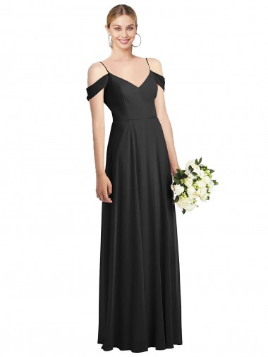 Cold Shoulder Spaghetti Straps A-Line Soft Chiffon Semi Formal Evening Dress / Bridesmaid Dress Worcester