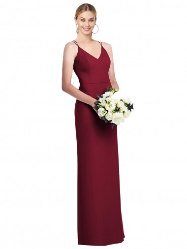 Burgundy Sleeveless V-Neck A-Line Soft Chiffon Formal Dress / Bridesmaid Dress Worcester