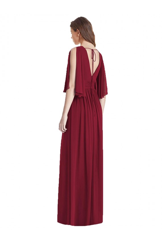 Tie Back Sleeveless V-Neck Trumpet Soft Chiffon Semi Formal Evening Dress / Bridesmaid Dress Worcester