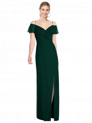Ever Green Cold Shoulder Spaghetti Straps Trumpet Soft Chiffon Semi Formal Evening Dress / Bridesmaid Dress Worcester
