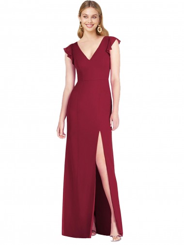 Tie Back Ruffle Sleeves V-Neck Mermaid Soft Chiffon Bridesmaid Dress Worcester