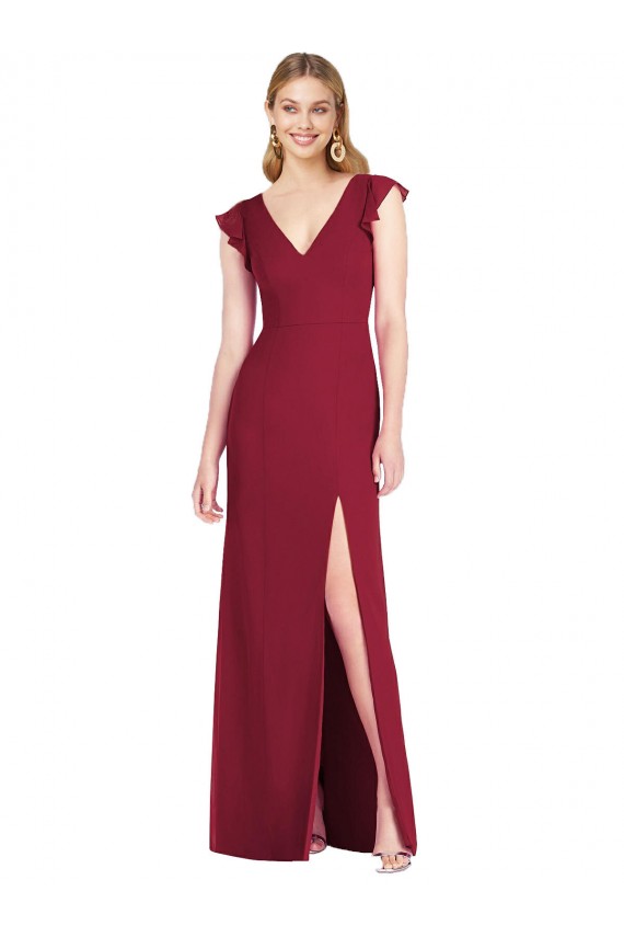 Tie Back Ruffle Sleeves V-Neck Mermaid Soft Chiffon Bridesmaid Dress Worcester