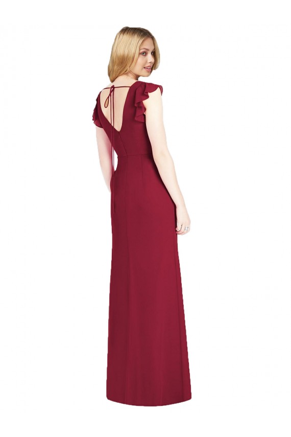 Tie Back Ruffle Sleeves V-Neck Mermaid Soft Chiffon Bridesmaid Dress Worcester