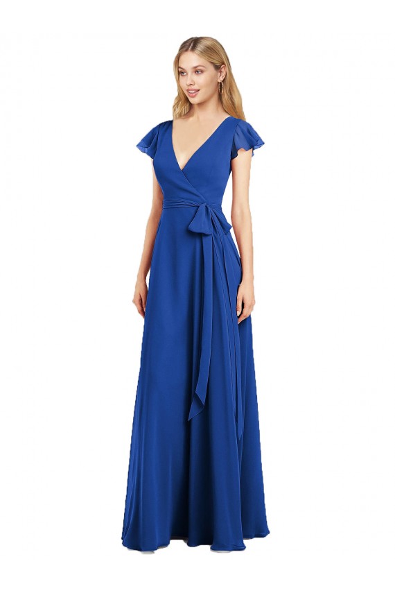 Flutter Sleeves V-Neck A-Line Lxue Chiffon Bridesmaid Dress Worcester