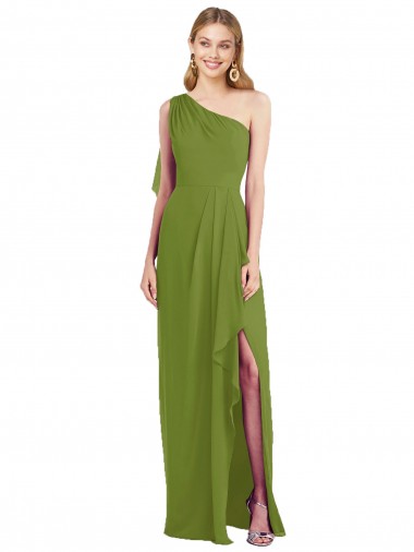 Olive Green Sleeveless One Shoulder Trumpet Soft Chiffon Bridesmaid Dress Worcester
