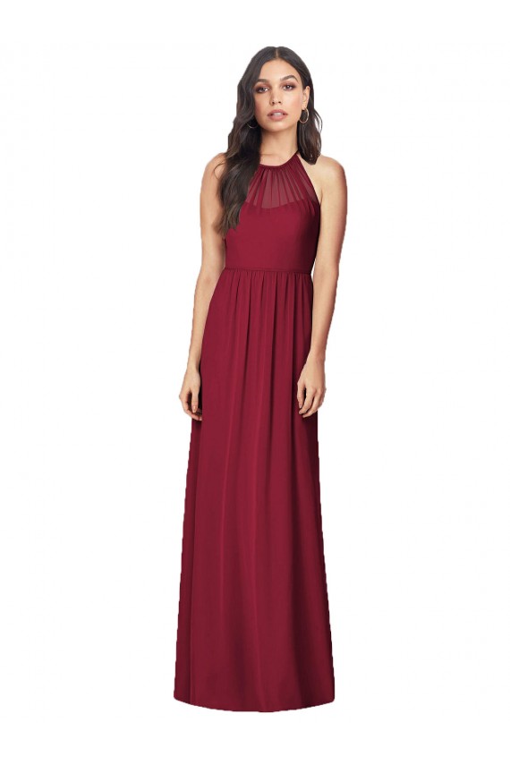 Burgundy Sleeveless Halter Neck Trumpet Soft Chiffon Bridesmaid Dress Worcester