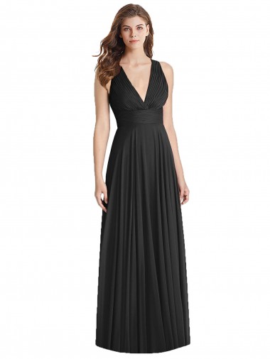 Criss Cross Back Black Sleeveless V-Neck A-Line Soft Chiffon Bridesmaid Dress Worcester