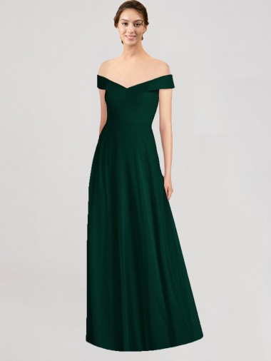 Ever Green Sleeveless Off the Shoulder A-Line Soft Chiffon Formal Dress / Bridesmaid Dress Worcester