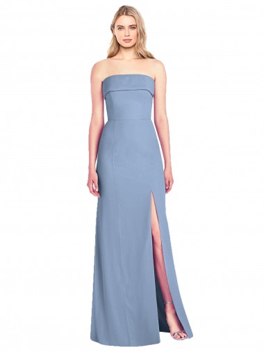 Dusty Blue Sleeveless Strapless Trumpet Soft Chiffon Bridesmaid Dress Worcester