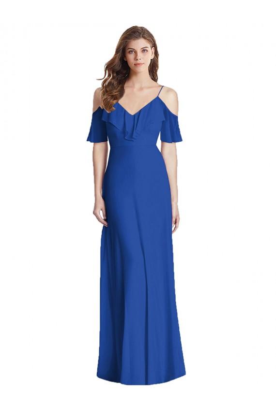 V-Back Cold Shoulder Spaghetti Straps Trumpet Soft Chiffon Semi Formal Evening Dress / Bridesmaid Dress Worcester
