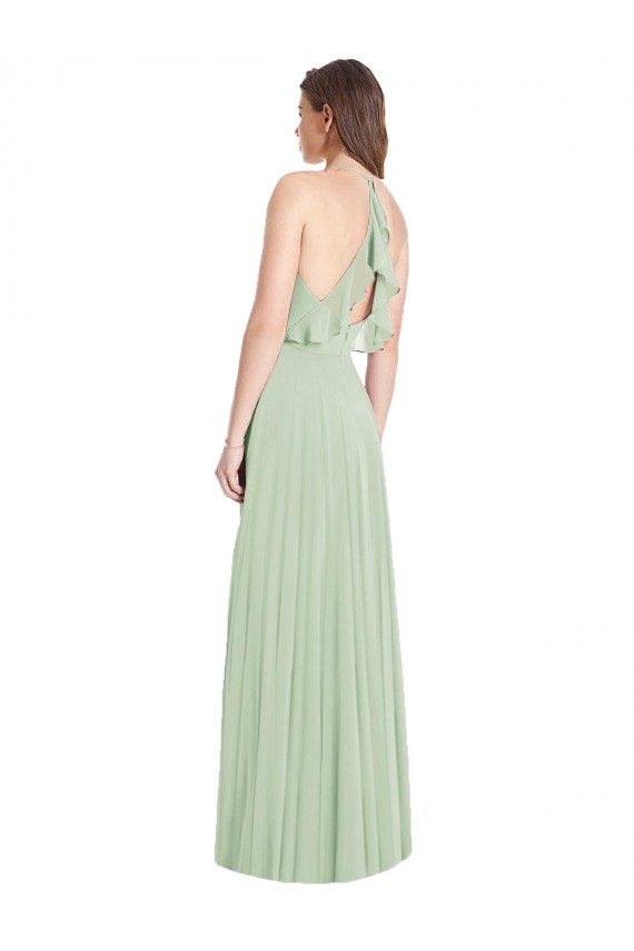 Sage Cold Shoulder Spaghetti Straps Trumpet Soft Chiffon Semi Formal Evening Dress / Bridesmaid Dress Worcester