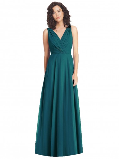 V-Back Hunter Sleeveless V-Neck A-Line Chiffon Wedding Party Dress Worcester