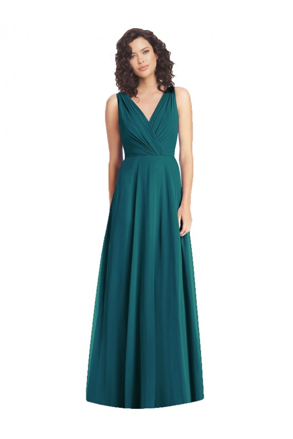 V-Back Hunter Sleeveless V-Neck A-Line Chiffon Wedding Party Dress Worcester