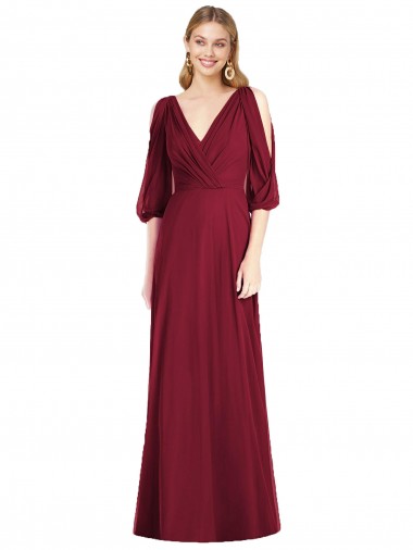 V-Back Bell Sleeves V-Neck Trumpet Soft Chiffon Formal Dress / Bridesmaid Dress Worcester