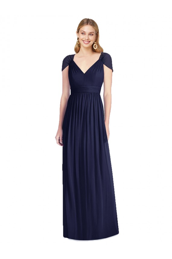 Open Back Cap Sleeves V-Neck Trumpet Soft Chiffon Bridesmaid Dress Worcester