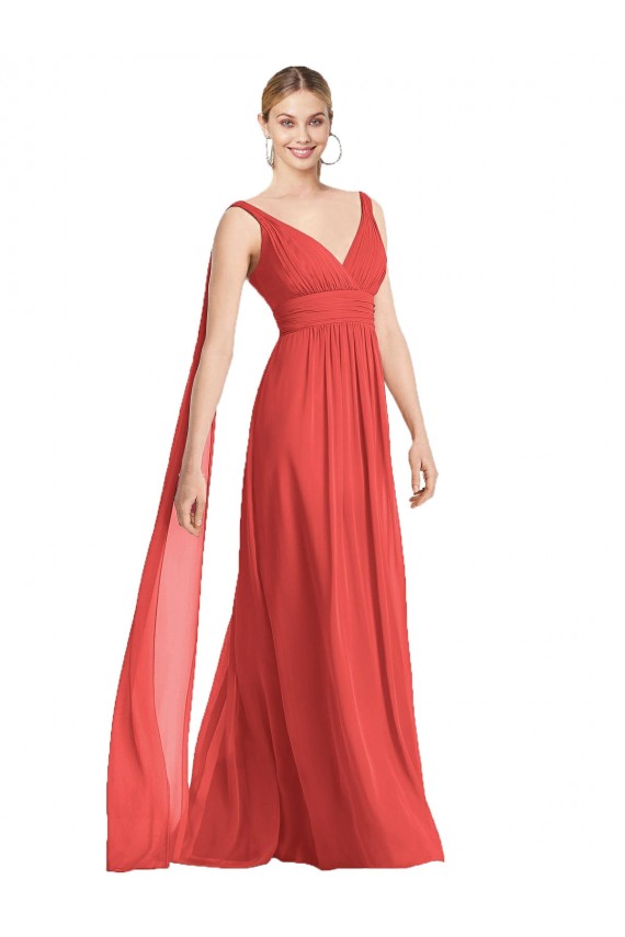 Low Back Firecracker Sleeveless V-Neck A-Line Soft Chiffon Bridesmaid Dress Worcester