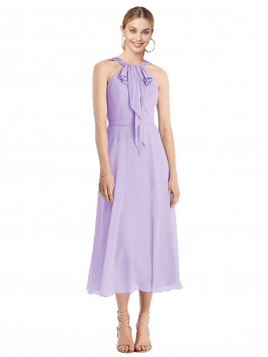 V-Back Sleeveless Halter Neck A-Line Soft Chiffon Prom Dress / Bridesmaid Dress Worcester