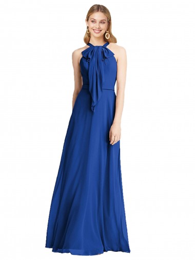 V-Back Royal Blue Sleeveless Halter Neck A-Line Soft Chiffon Bridesmaid Dress Worcester