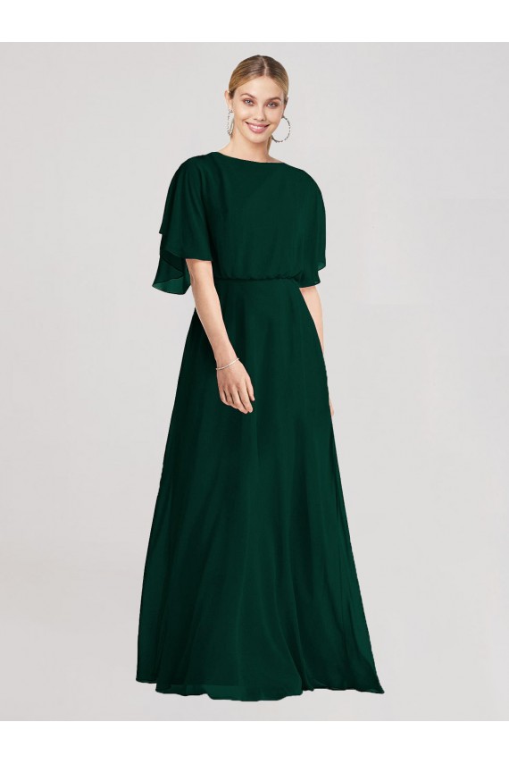 Open Back Flutter Sleeves Round Neck A-Line Soft Chiffon Bridesmaid Dress Worcester