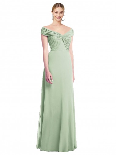 Sage Sleeveless Off the Shoulder Trumpet Soft Chiffon Bridesmaid Dress Worcester