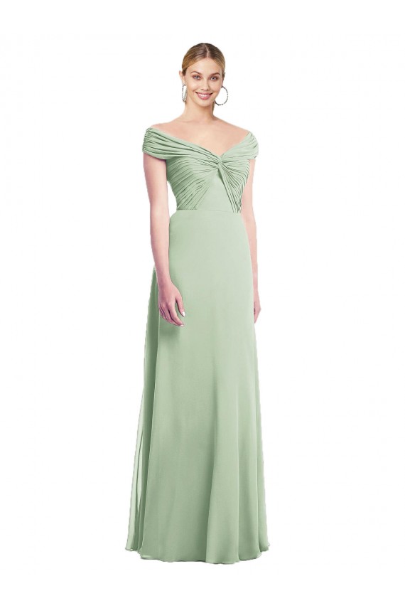 Sage Sleeveless Off the Shoulder Trumpet Soft Chiffon Bridesmaid Dress Worcester