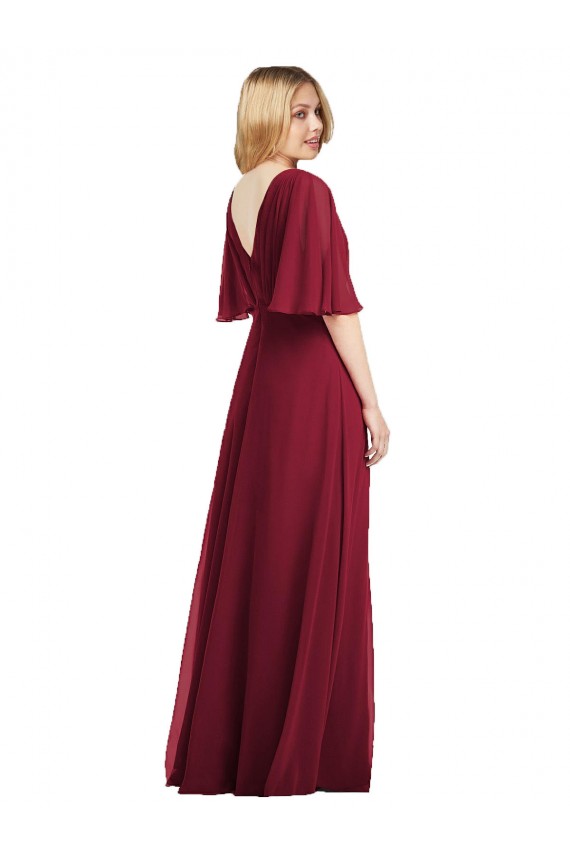 Flutter Sleeves V-Neck Trumpet Soft Chiffon Bridesmaid Dress Worcester
