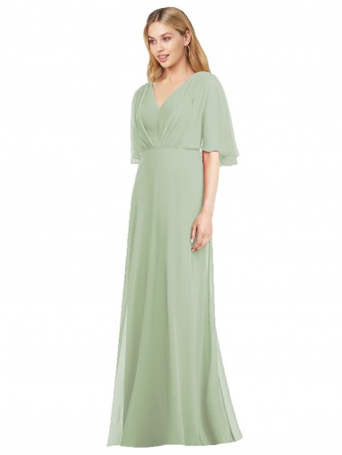 Flutter Sleeves V-Neck Trumpet Soft Chiffon Bridesmaid Dress Worcester
