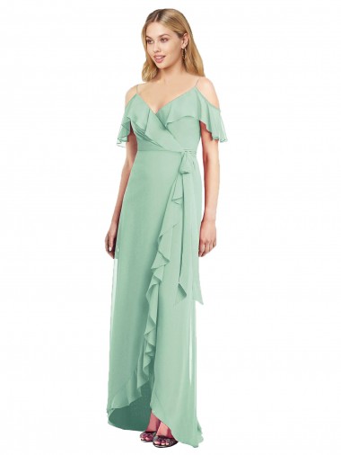 Mint Green Cold Shoulder Spaghetti Straps Trumpet Soft Chiffon High Low Bridesmaid Dress Worcester