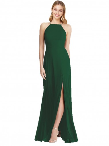 Dark Green Sleeveless Spaghetti Straps A-Line Soft Chiffon Semi Formal Evening Dress / Bridesmaid Dress Worcester
