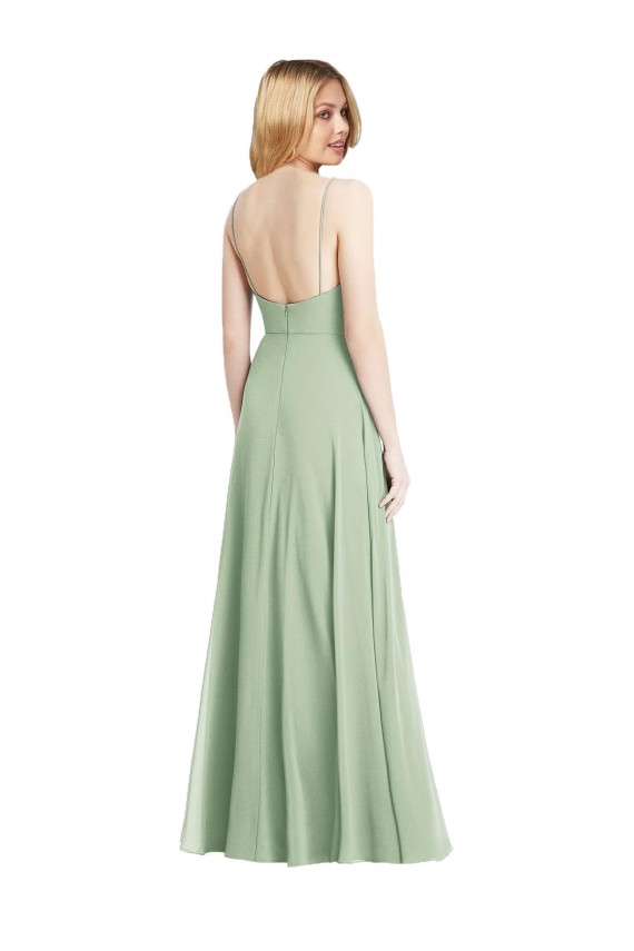 Low Back Sleeveless Spaghetti Straps Trumpet Soft Chiffon Formal Evening Gown / Bridesmaid Dress Worcester