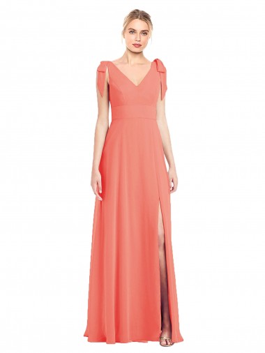 V-Back Coral Sleeveless V-Neck Trumpet Soft Chiffon Bridesmaid Dress Worcester