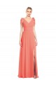 V-Back Coral Sleeveless V-Neck Trumpet Soft Chiffon Bridesmaid Dress Worcester