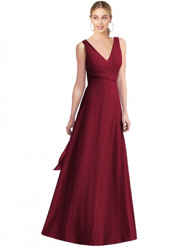V-Back Burgundy Sleeveless V-Neck A-Line Chiffon Bridesmaid Dress Worcester
