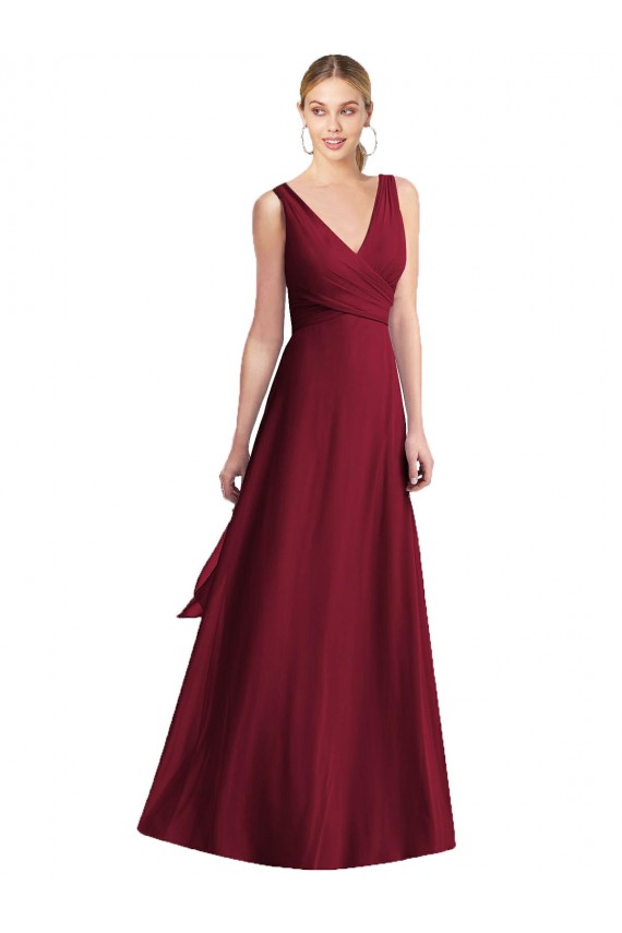 V-Back Burgundy Sleeveless V-Neck A-Line Chiffon Bridesmaid Dress Worcester