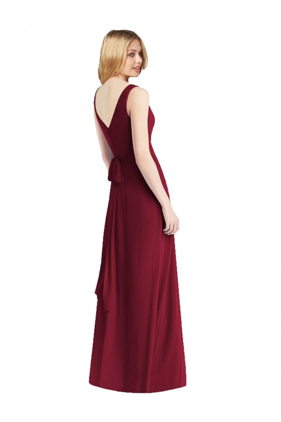 V-Back Burgundy Sleeveless V-Neck A-Line Chiffon Bridesmaid Dress Worcester